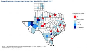 Aumento dei pozzi di estrazione in Texas suddivisi per contea